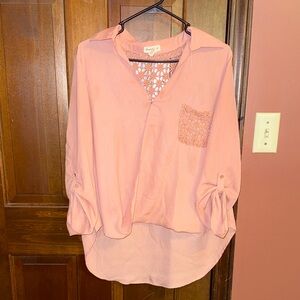 Pretty Good Dusty Pink Crochet-Trim Button Front Tunic